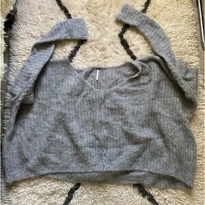 Free People Grey Moonbeam Alpaca Sweater Size L oversized cropped soft wool